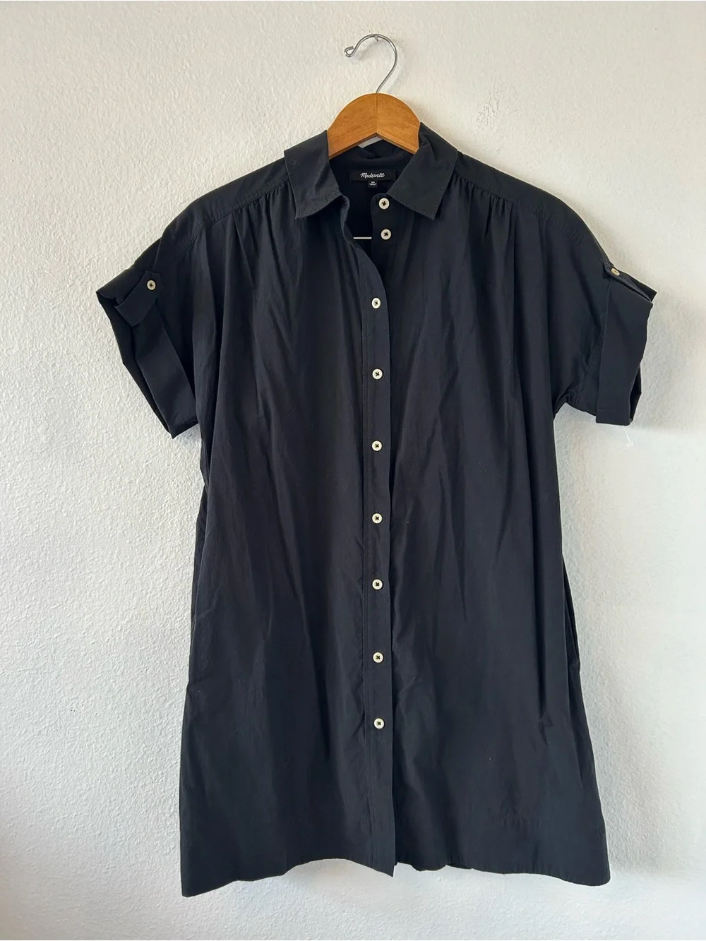 Madewell Collared Button-Front Mini Shirt Dress in Black Size XS